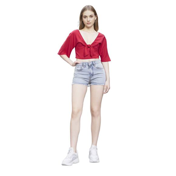 Teen Shirt A New Day Teen Girls Flutter Short Sleeve Tie-Front Shirt Size M Red - Picture 1 of 4